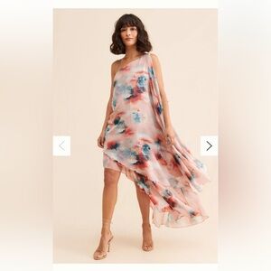 Let Me Be blurred‎ floral dress XL x-large 1X one shoulder asymmetrical hem